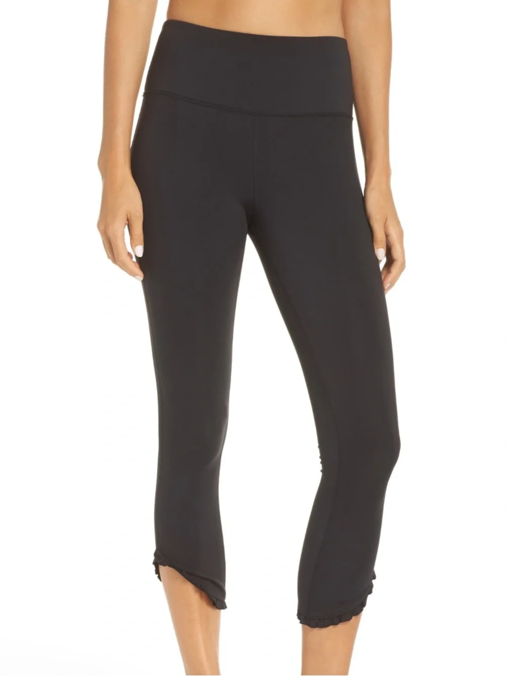 kate spade Dolphin Hem Black Ruffle Cropped Leggings size Large 22” inseam NWOT